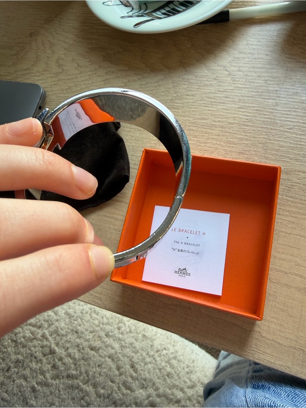 Hermes White Enamel and Silver Clic H Bracelet - Picture 6 of 8